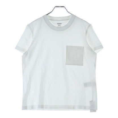 Hermes Logo Mosaic Embroidery Crew Neck Short Sleeve T-Shirt White