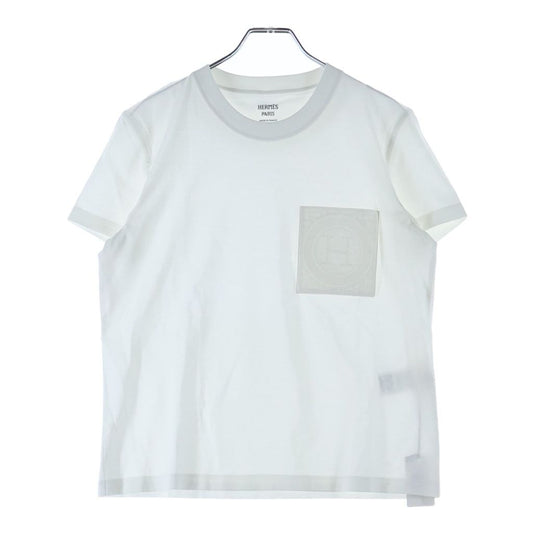 Hermes Logo Mosaic Embroidery Crew Neck Short Sleeve T-Shirt White