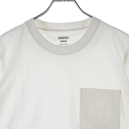 Hermes Logo Mosaic Embroidery Crew Neck Short Sleeve T-Shirt White — view 9
