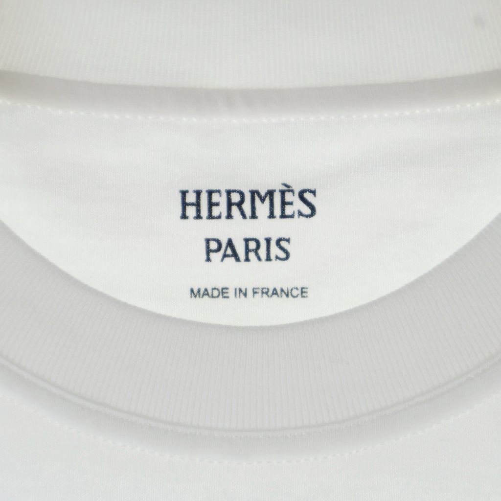 Hermes Logo Mosaic Embroidery Crew Neck Short Sleeve T-Shirt White — view 5