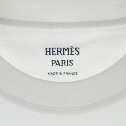 Hermes Logo Mosaic Embroidery Crew Neck Short Sleeve T-Shirt White — view 5