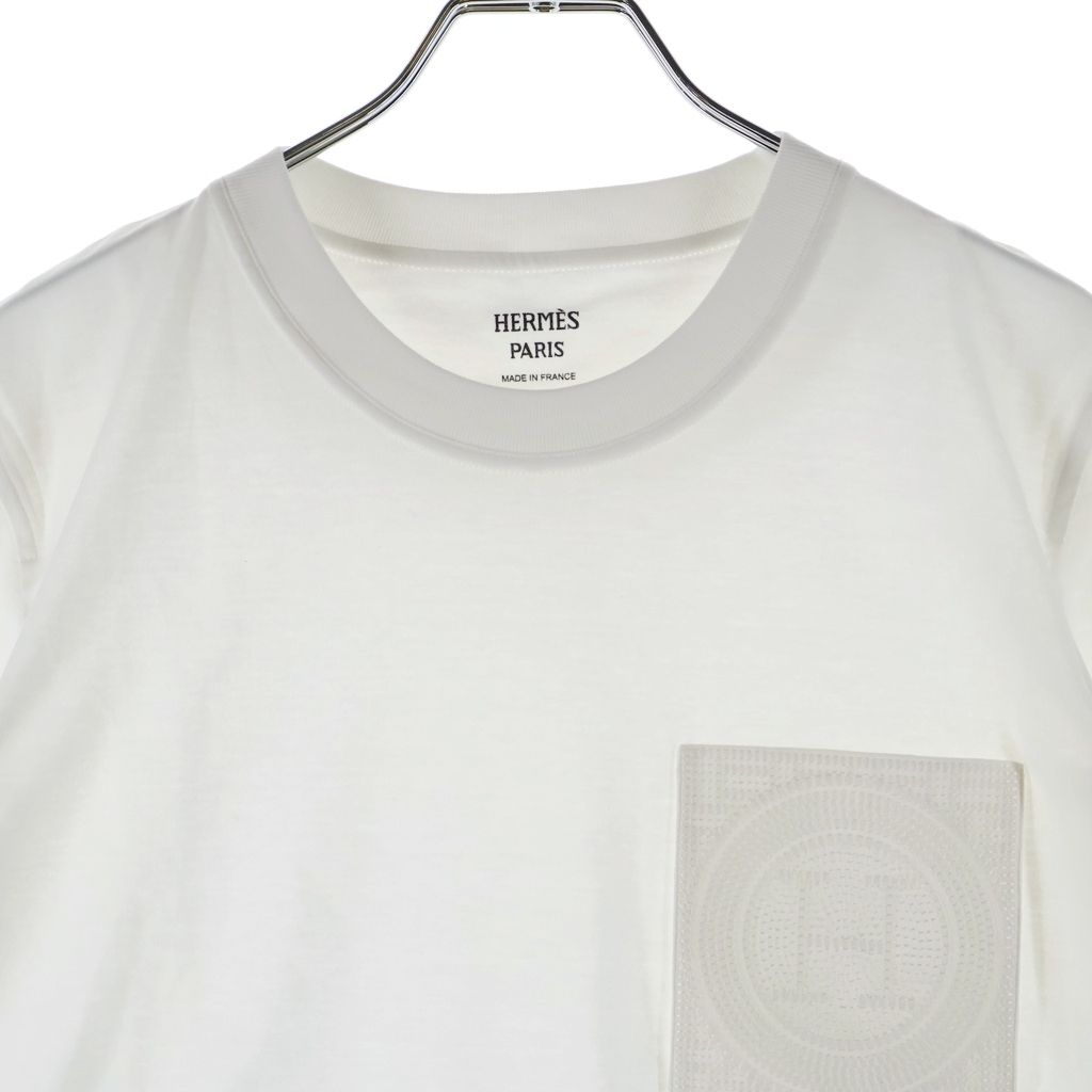 Hermes Logo Mosaic Embroidery Crew Neck Short Sleeve T-Shirt White — view 3