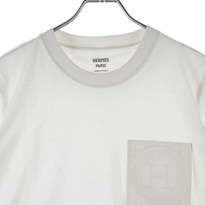 Hermes Logo Mosaic Embroidery Crew Neck Short Sleeve T-Shirt White — view 3