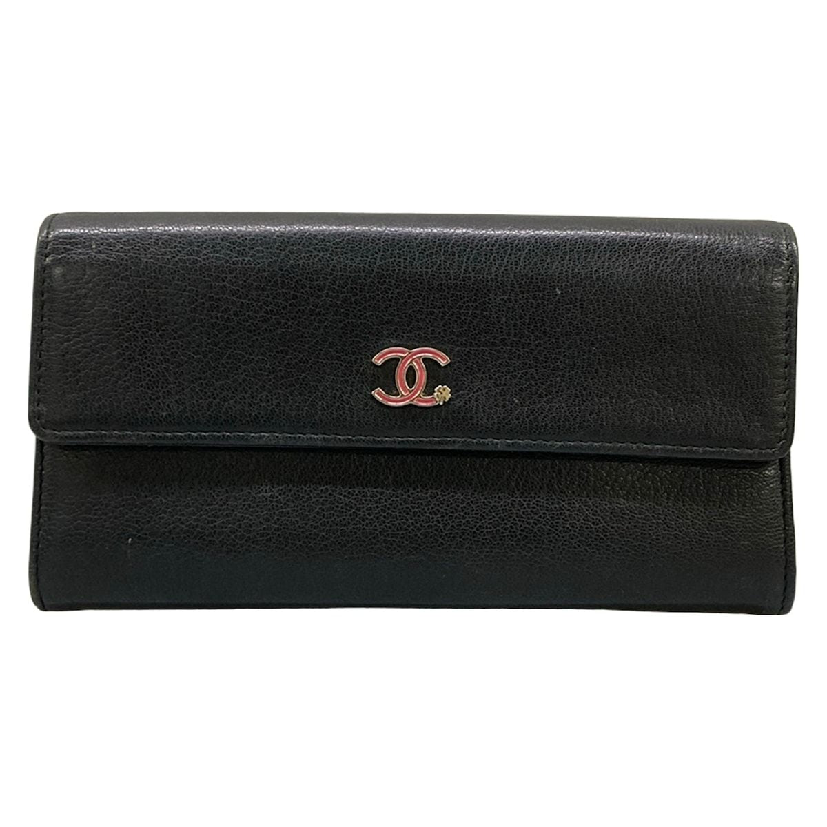 Chanel Wallet Black CC Logo Clover Leather