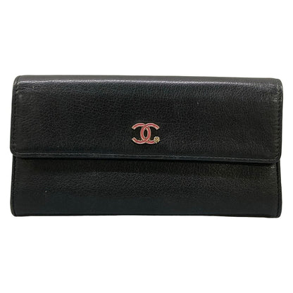 Chanel Wallet Black CC Logo Clover Leather