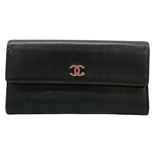 Chanel Wallet Black CC Logo Clover Leather