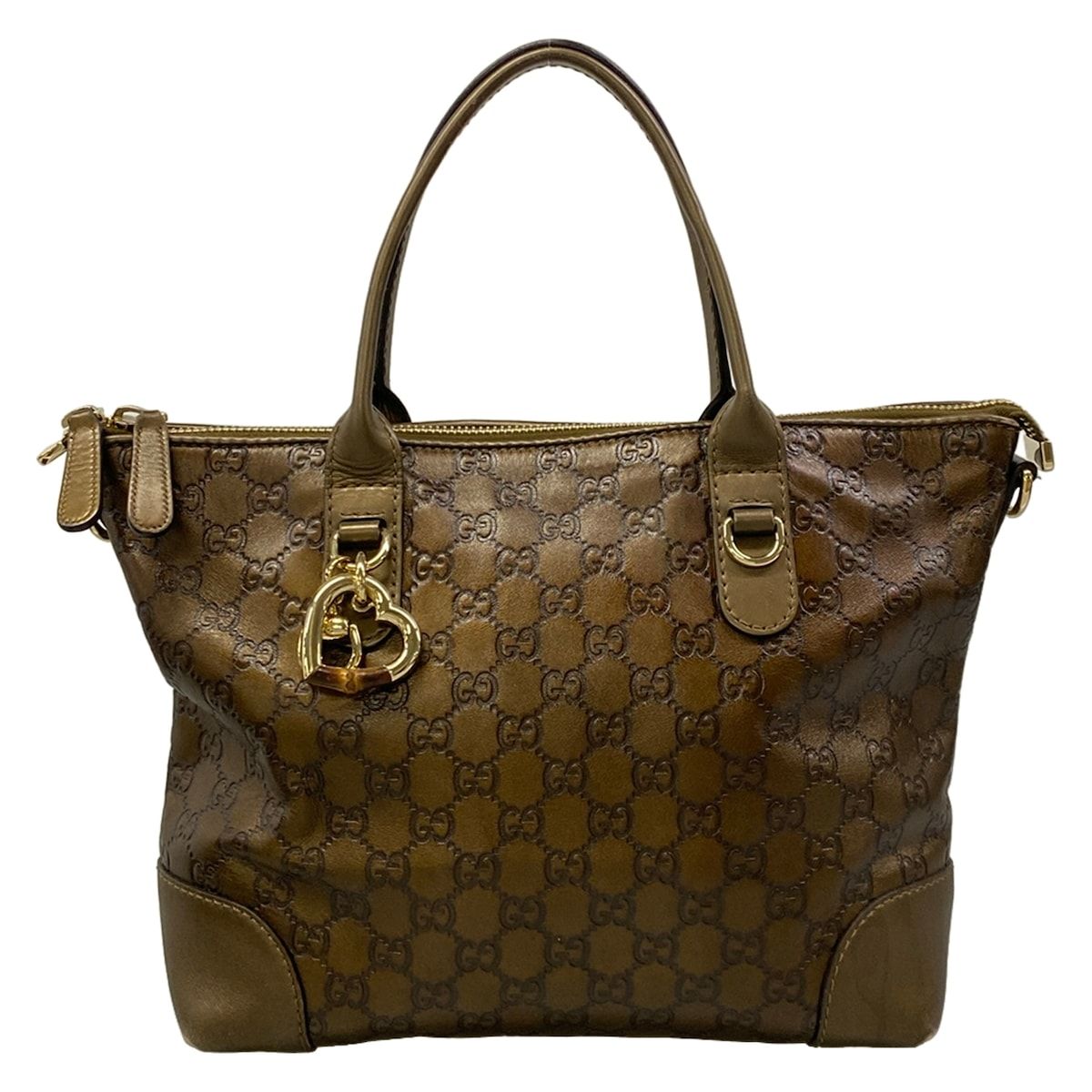 Gucci Handbag Heart Bit Guccissima Line Dark Brown Blanc Leather