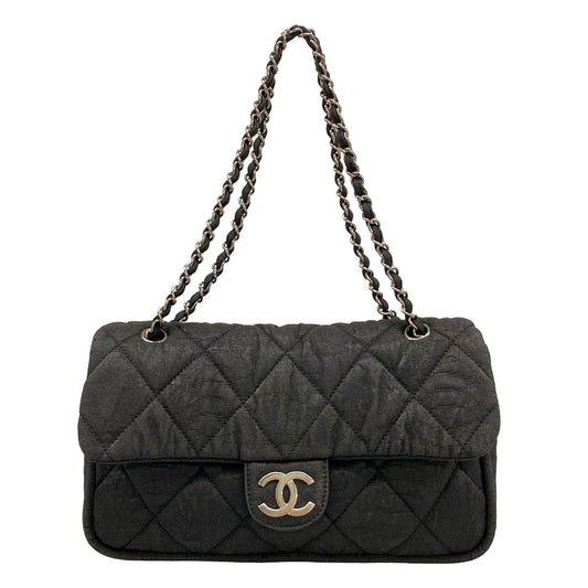 Chanel Shoulder Bag Quilted Black Chain Silver