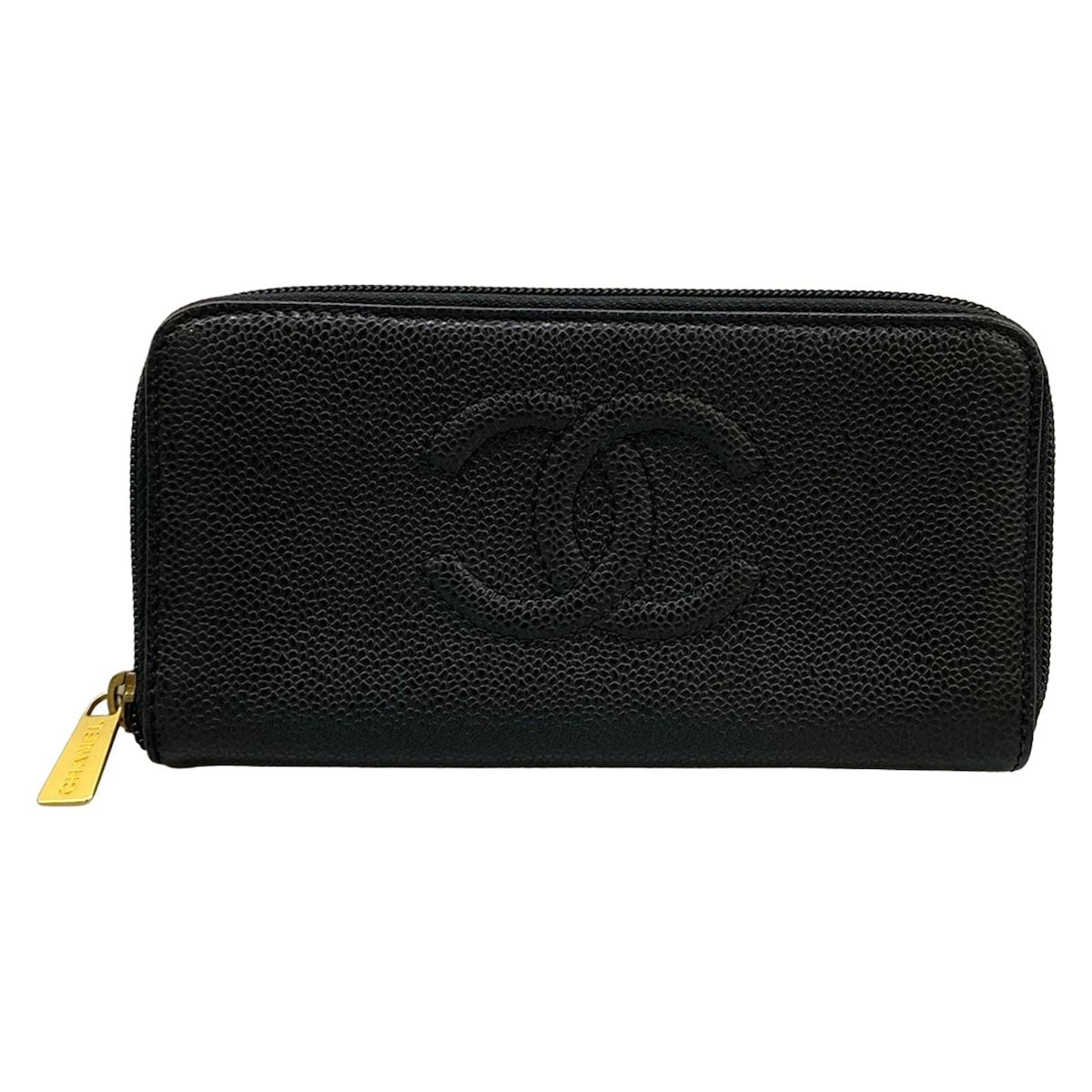 Chanel Wallet Black Zip Around Gold