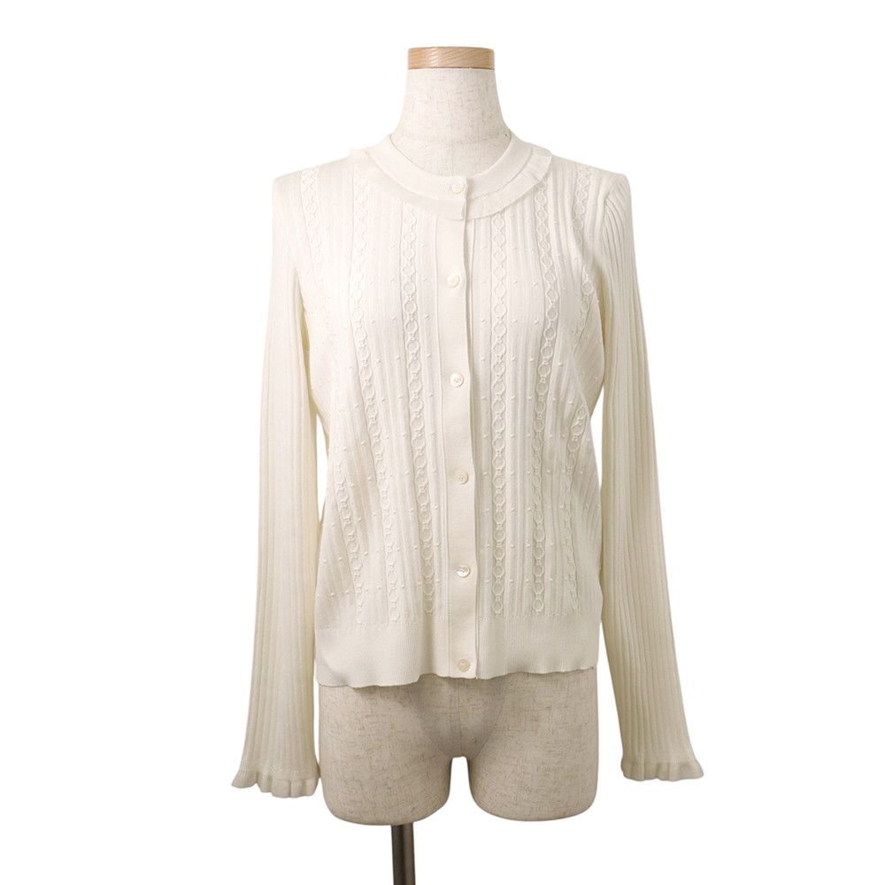 Hermes Cardigan Long Sleeve Frill Detail 40 White