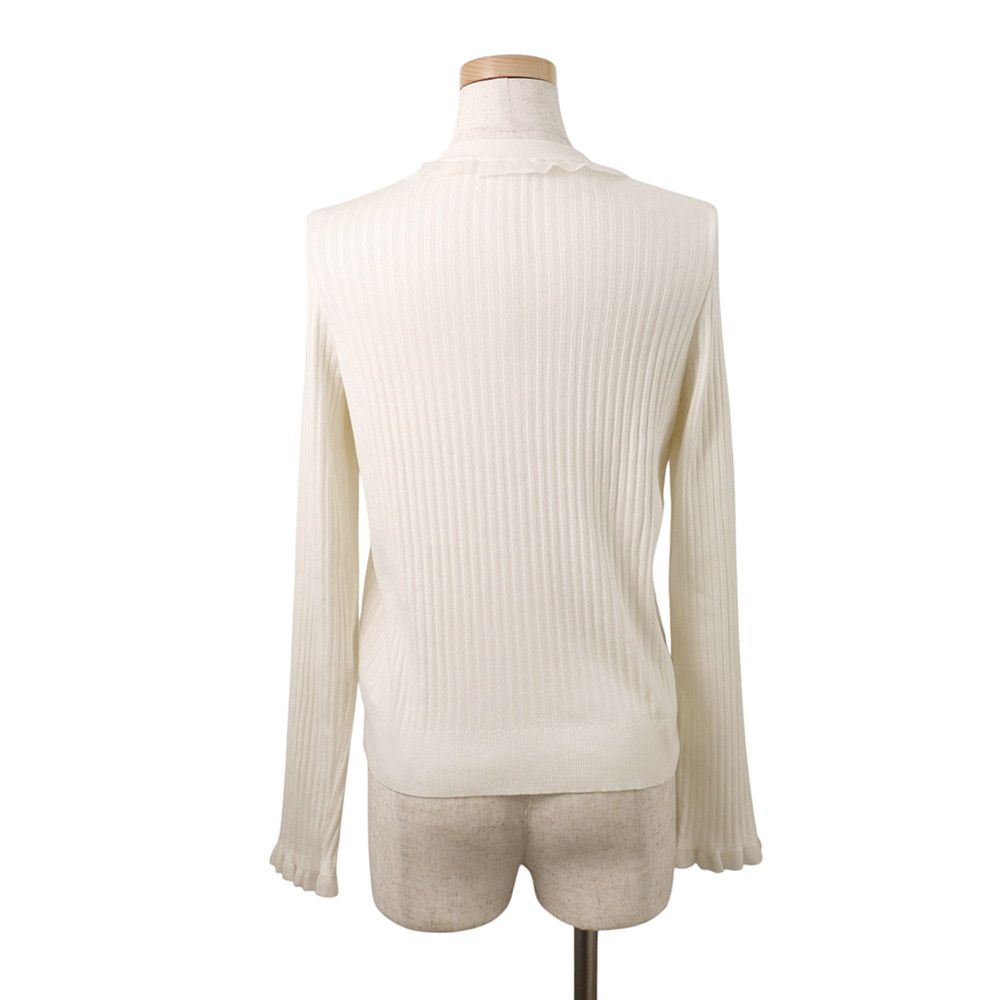 Hermes Cardigan Long Sleeve Frill Detail 40 White — view 2