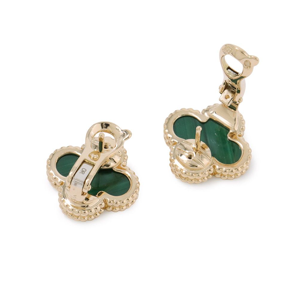 Van Cleef & Arpels Earrings Vintage Alhambra Malachite 18k Yellow Gold — view 3