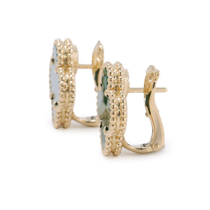 Van Cleef & Arpels Earrings Vintage Alhambra Malachite 18k Yellow Gold — view 2
