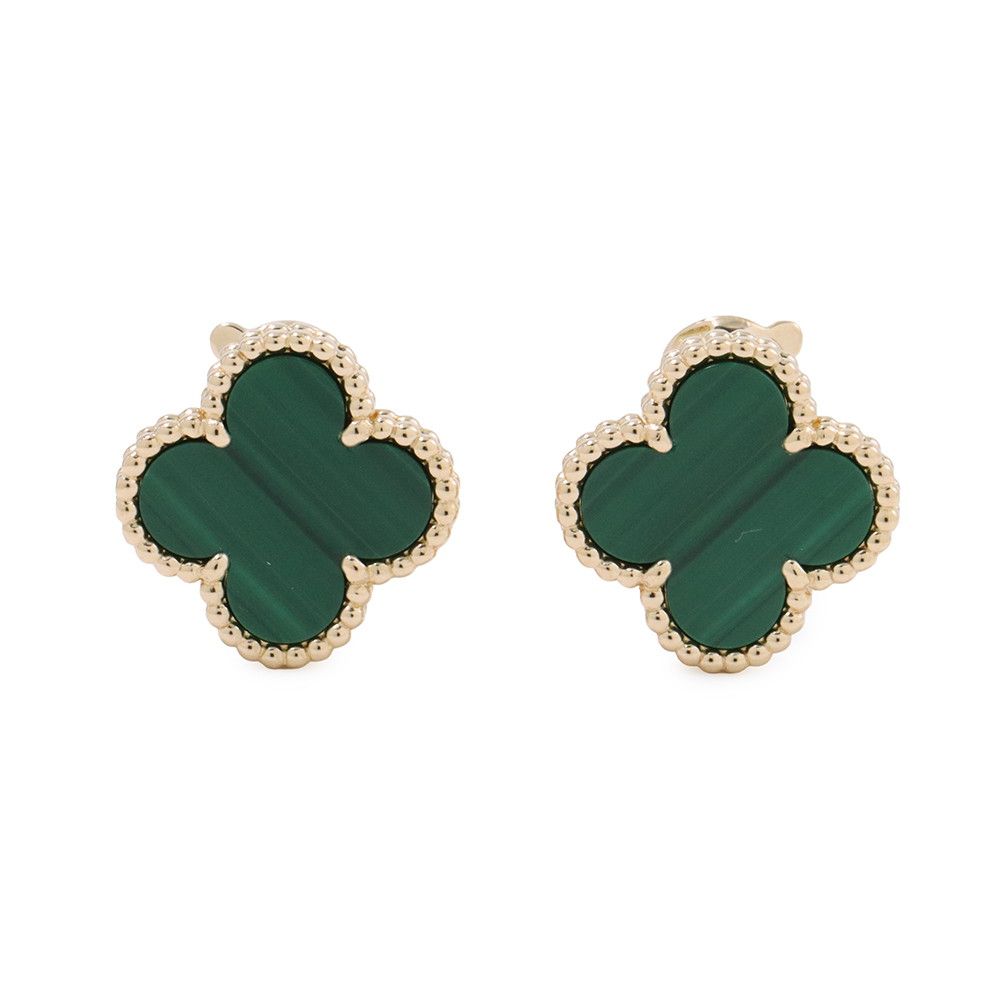 Van Cleef & Arpels Earrings Vintage Alhambra Malachite 18k Yellow Gold