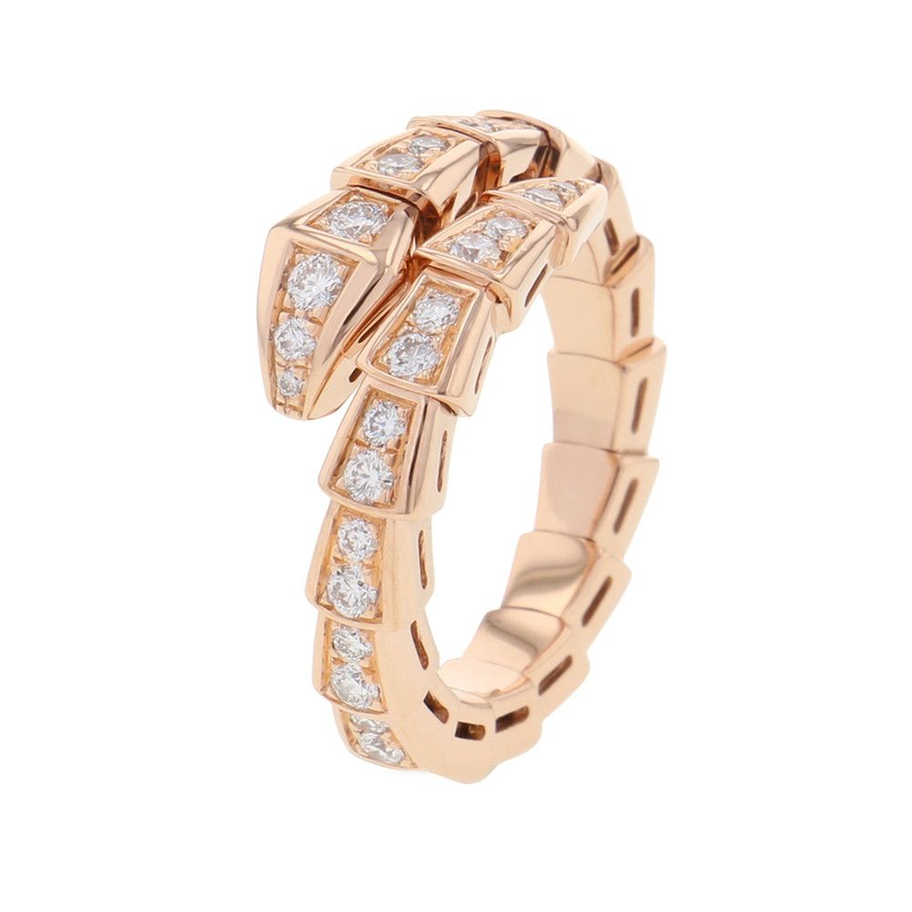Bvlgari Bulgari Ring Serpenti Vipers Single Coil Diamond Total .66 Ct 18k PG