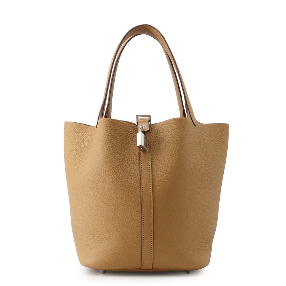 Hermes Handbag Picotin Lock MM Biscuit Silver Taurillon Clemence