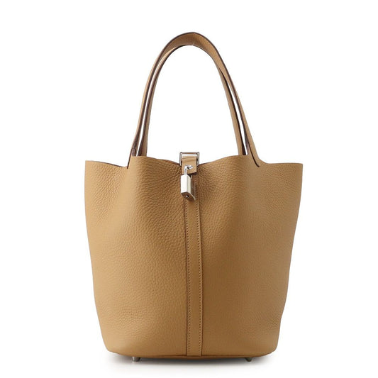 Hermes Handbag Picotin Lock MM Biscuit Silver Taurillon Clemence