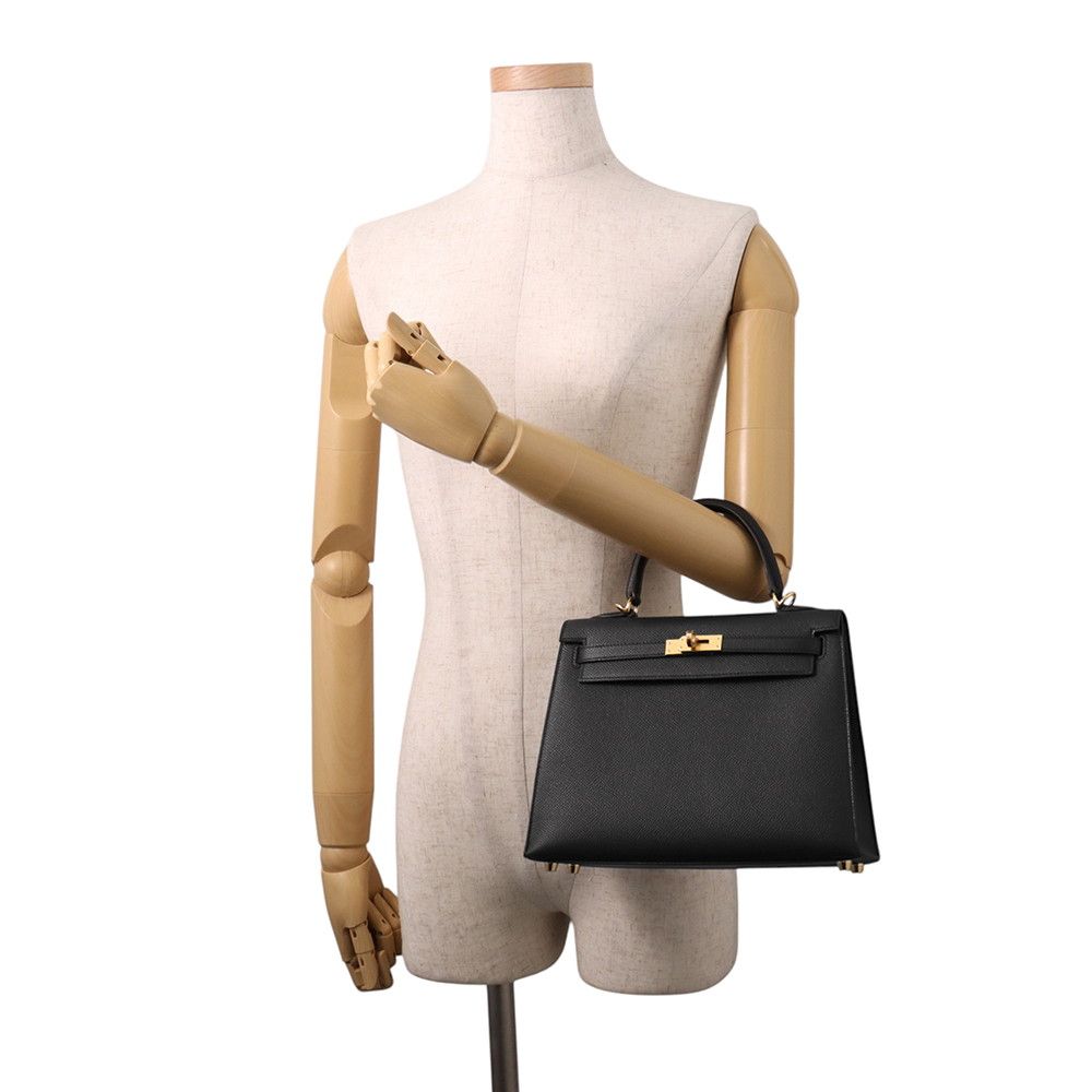Hermes Handbag Kelly 25 Sellier Black Gold Epsom 2-Way — view 4