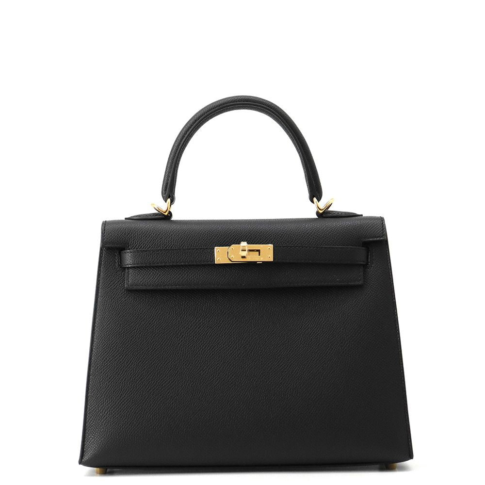 Hermes Handbag Kelly 25 Sellier Black Gold Epsom 2-Way
