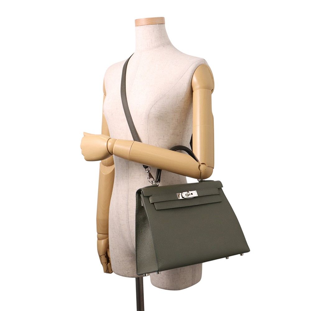 Hermes Handbag Kelly 28 Sellier Vert Grease Silver Epsom 2-Way — view 5