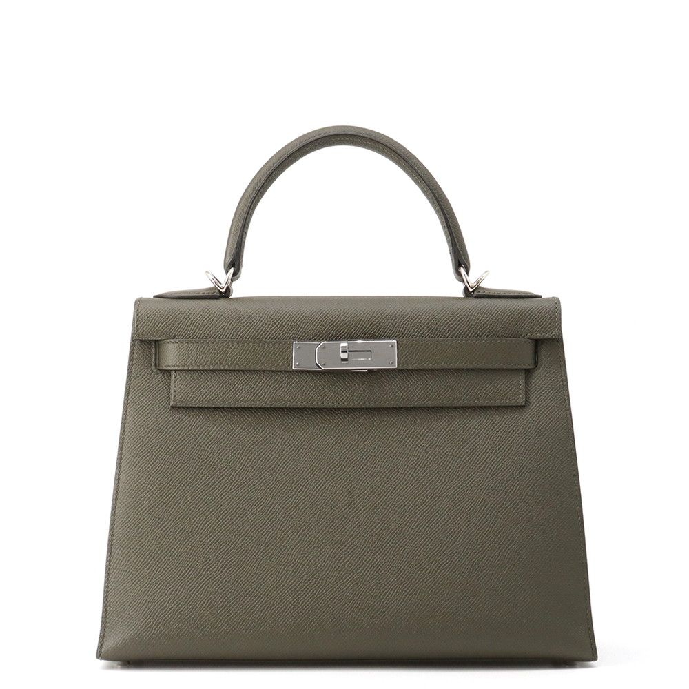 Hermes Handbag Kelly 28 Sellier Vert Grease Silver Epsom 2-Way