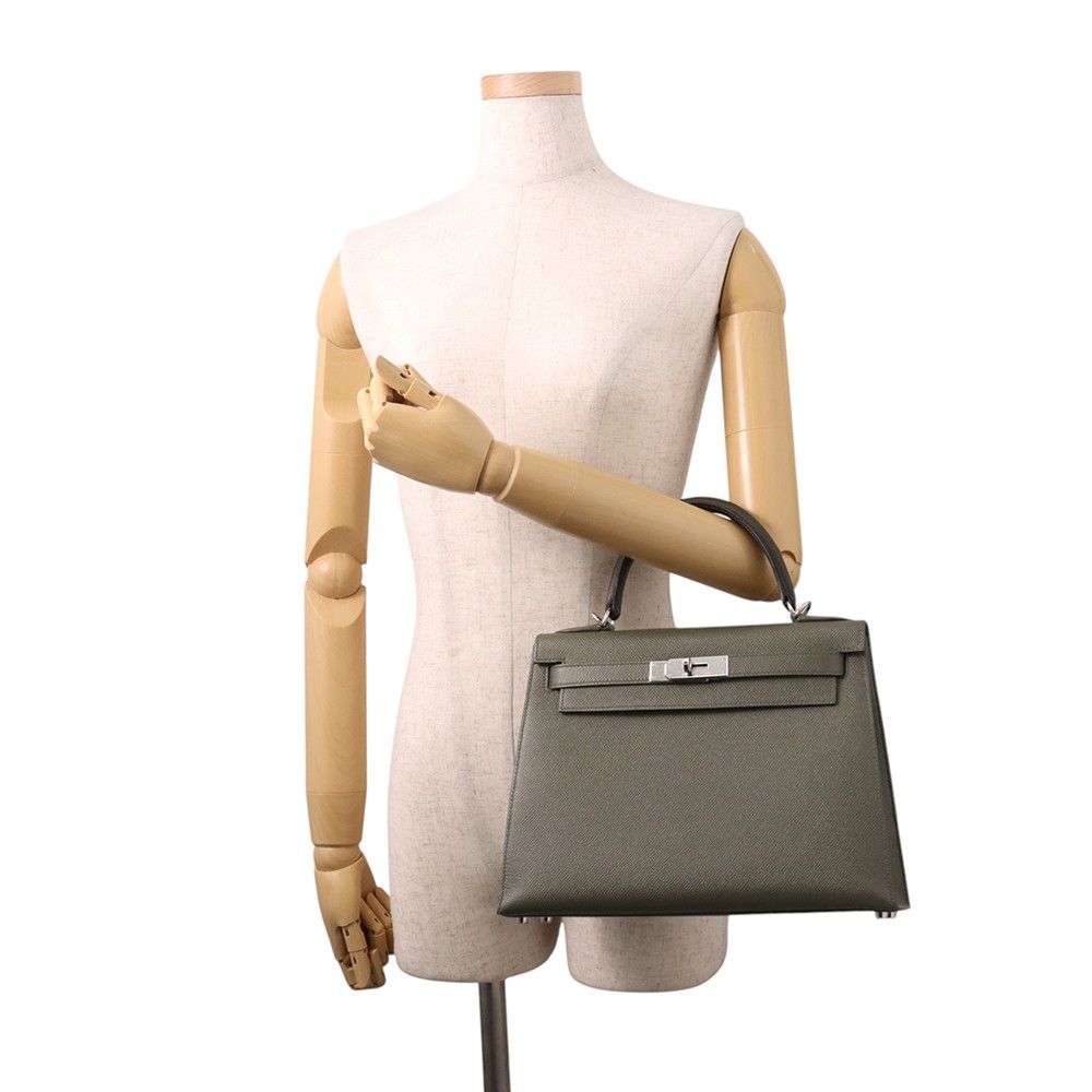 Hermes Handbag Kelly 28 Sellier Vert Grease Silver Epsom 2-Way — view 4