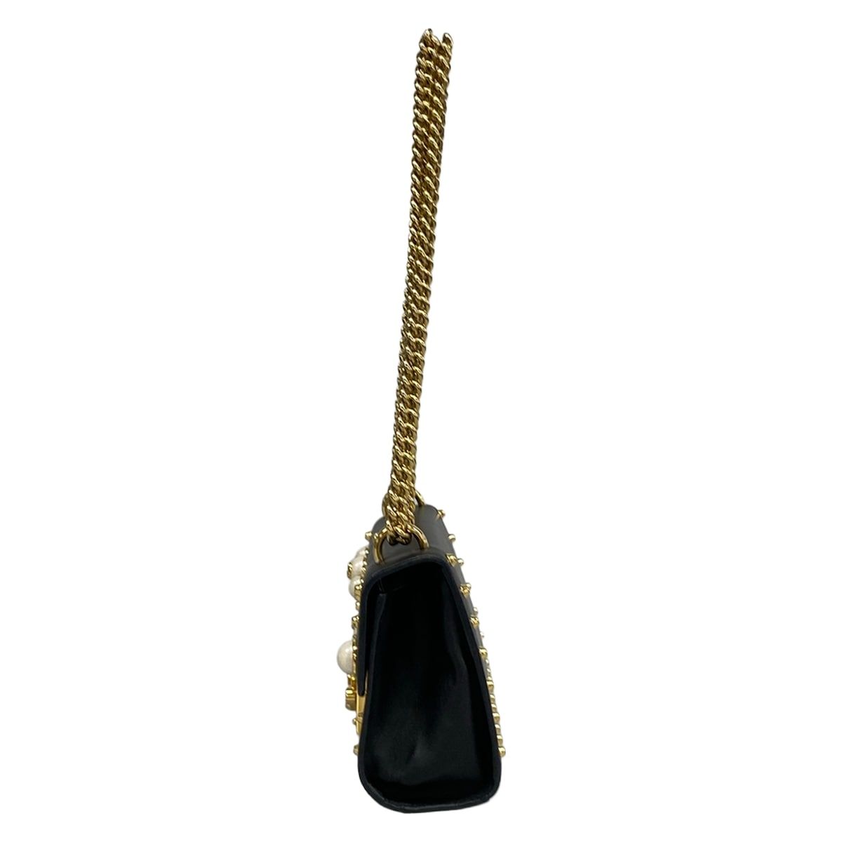 Gucci Shoulder Bag Padlock Black Ivory Studs Faux Pearl Leather — view 3