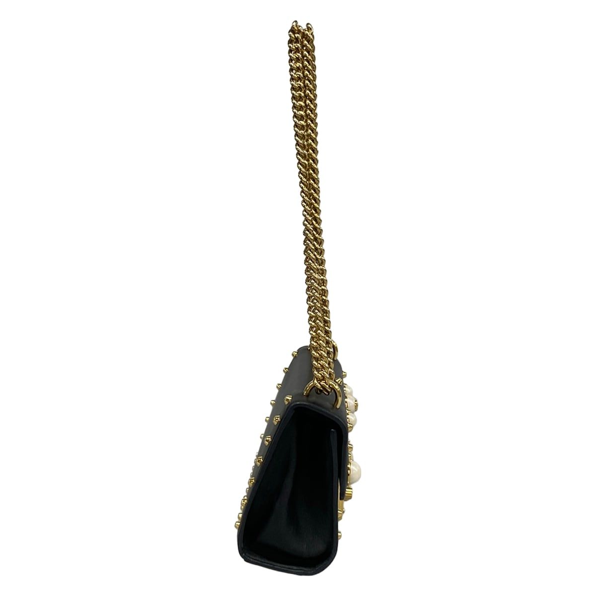 Gucci Shoulder Bag Padlock Black Ivory Studs Faux Pearl Leather — view 4