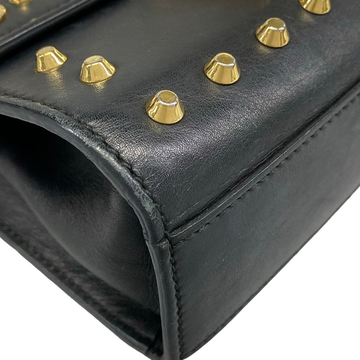 Gucci Shoulder Bag Padlock Black Ivory Studs Faux Pearl Leather — view 6