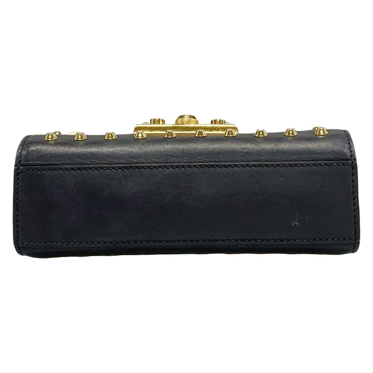 Gucci Shoulder Bag Padlock Black Ivory Studs Faux Pearl Leather — view 5