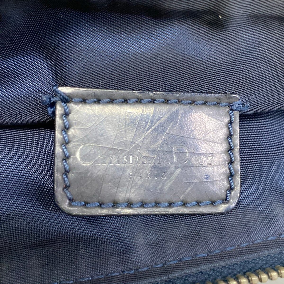 Dior Handbag Saddle Pouch Dark Gray Light Blue Navy Denim Print Leather — view 8