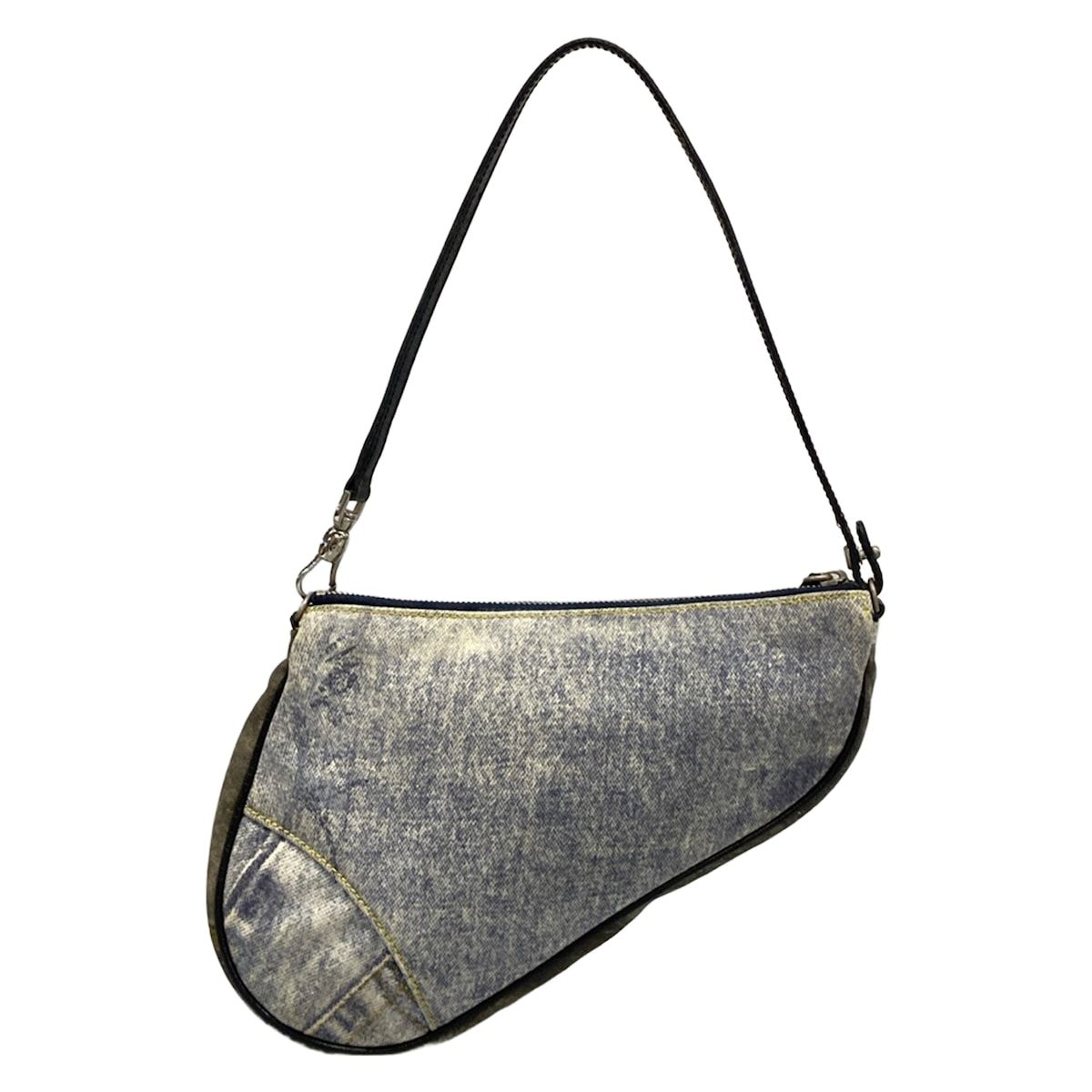 Dior Handbag Saddle Pouch Dark Gray Light Blue Navy Denim Print Leather