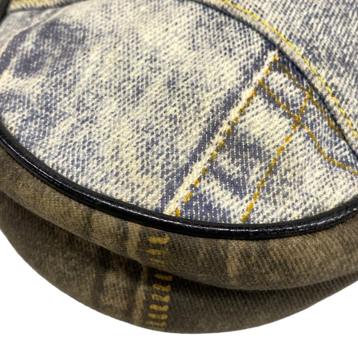 Dior Handbag Saddle Pouch Dark Gray Light Blue Navy Denim Print Leather — view 6