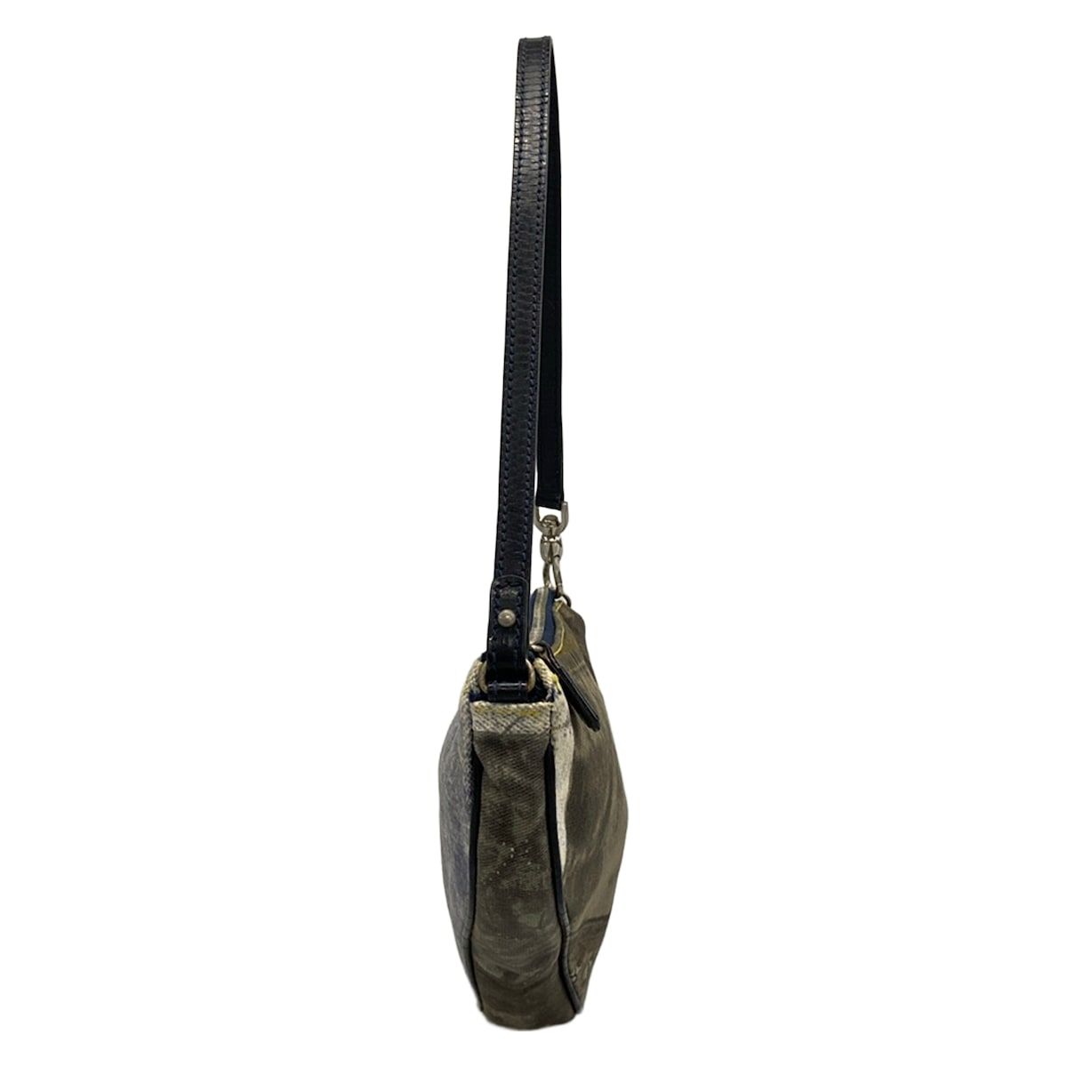 Dior Handbag Saddle Pouch Dark Gray Light Blue Navy Denim Print Leather — view 4