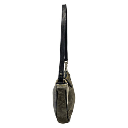 Dior Handbag Saddle Pouch Dark Gray Light Blue Navy Denim Print Leather — view 4