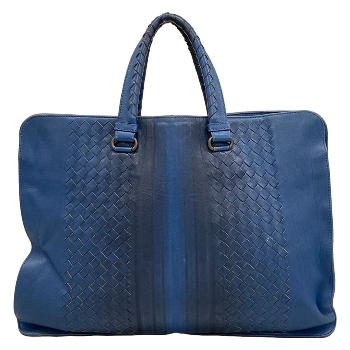 Bottega Veneta Business Bag Intrecciato Blue Navy Leather