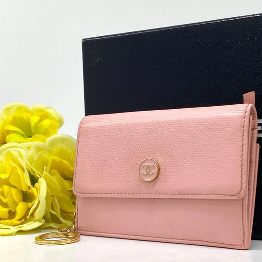 Chanel Card Case Fixed Era Fragment Key Ring Coco Button Pink