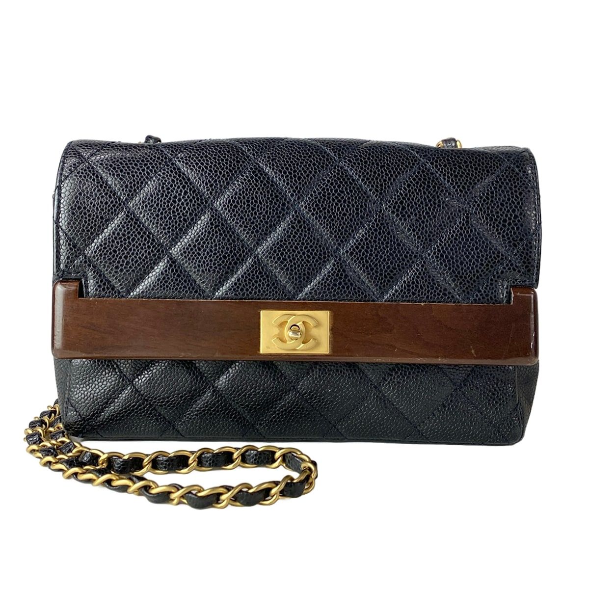Chanel Shoulder Bag Single Flap Quilted Black Dark Brown Chain Matt Togo