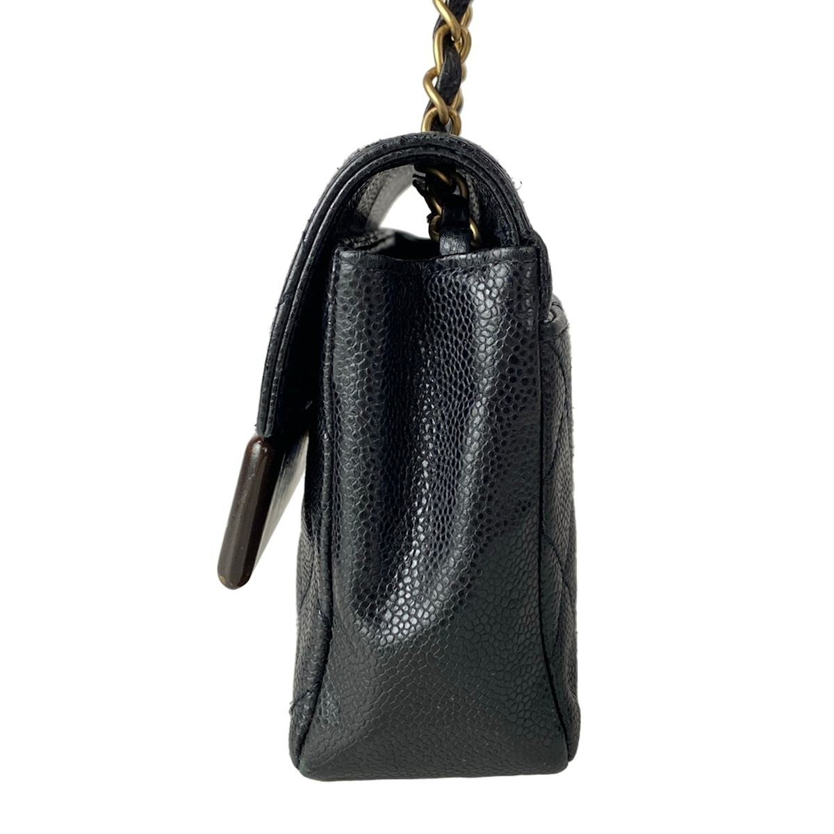 Chanel Shoulder Bag Single Flap Quilted Black Dark Brown Chain Matt Togo — view 4