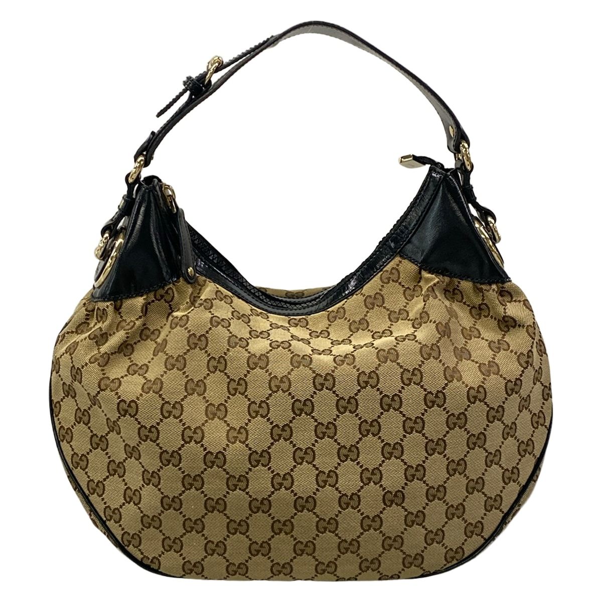 Gucci Shoulder Bag GG Pattern Black Beige Brown Leather