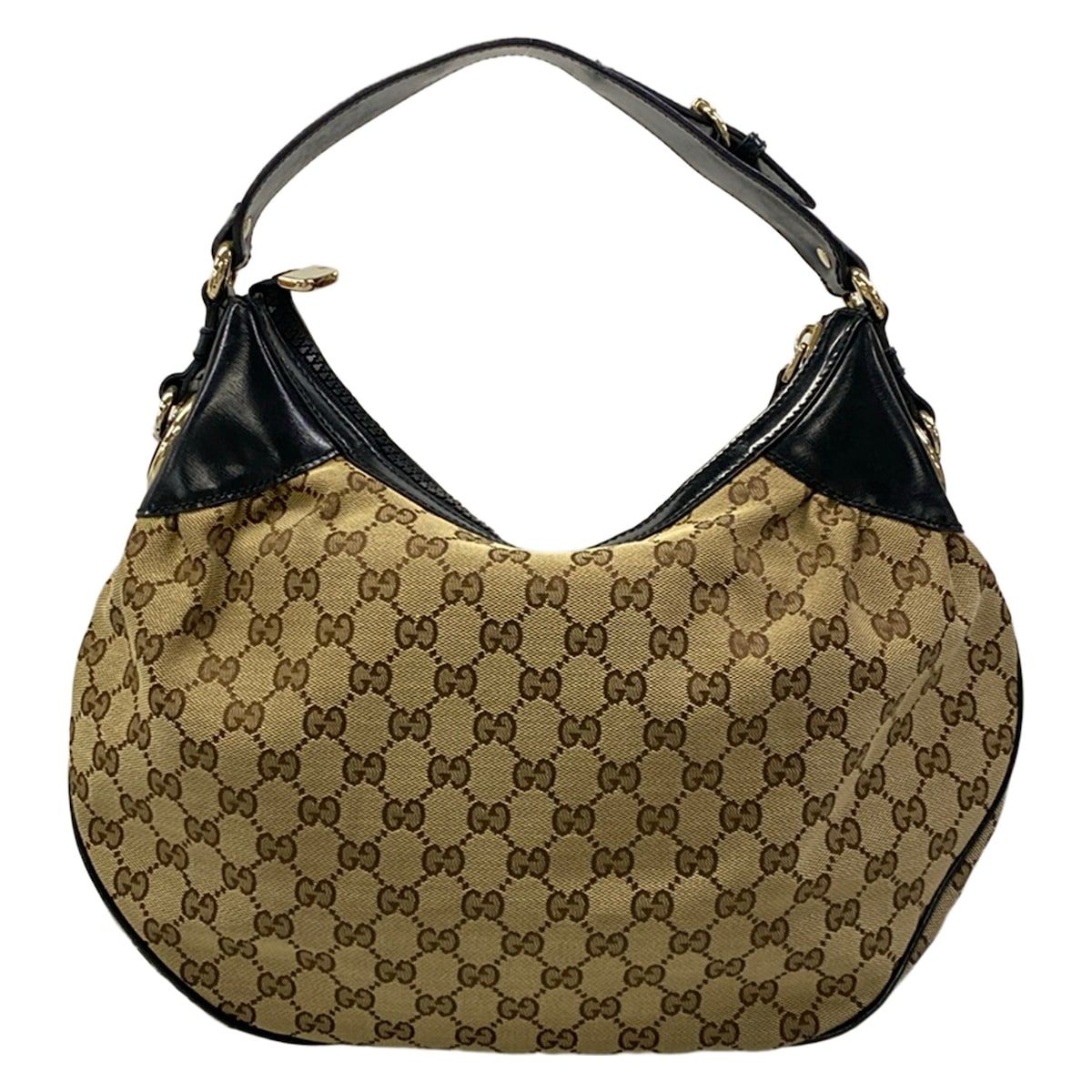 Gucci Shoulder Bag GG Pattern Black Beige Brown Leather — view 3