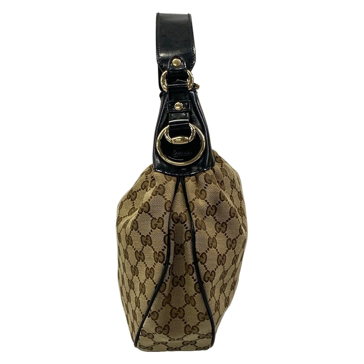Gucci Shoulder Bag GG Pattern Black Beige Brown Leather — view 4