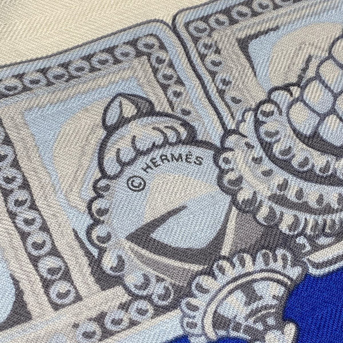 Hermes Shawl Carre Geant 140 Ivory Blue Multi Ceintures Et Liens Cashmere Silk — view 2