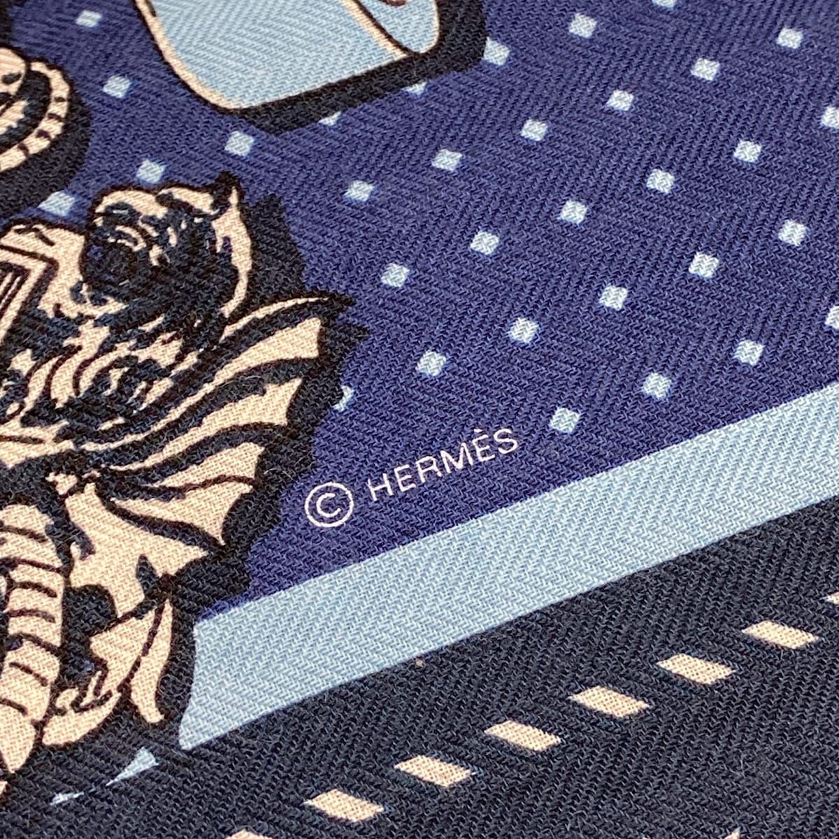 Hermes Shawl Carre 140 Geant 03 Marine Blue Ciel Blanc Harnais de Cour Cashmere — view 2