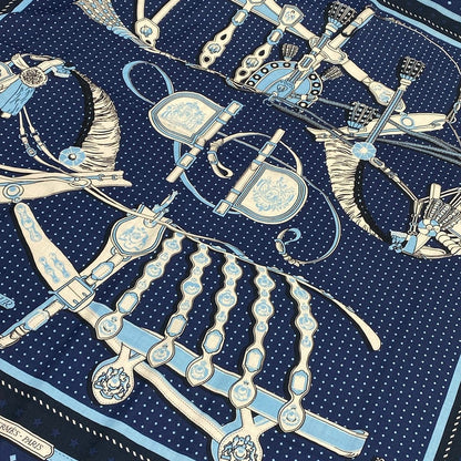Hermes Shawl Carre 140 Geant 03 Marine Blue Ciel Blanc Harnais de Cour Cashmere — view 4