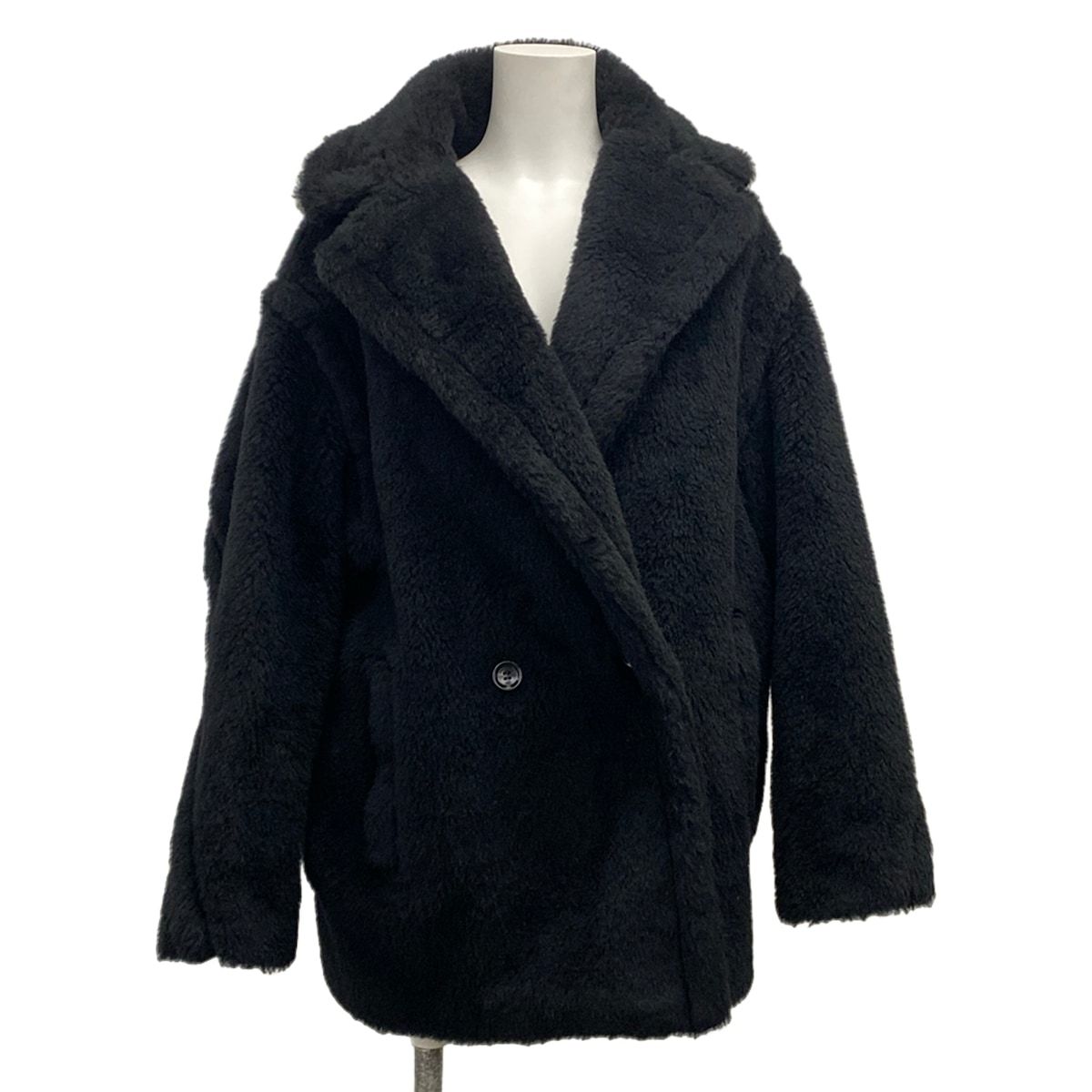 Max Mara Coat S Teddy Bear Black Long Sleeve Winter Wool Alpaca