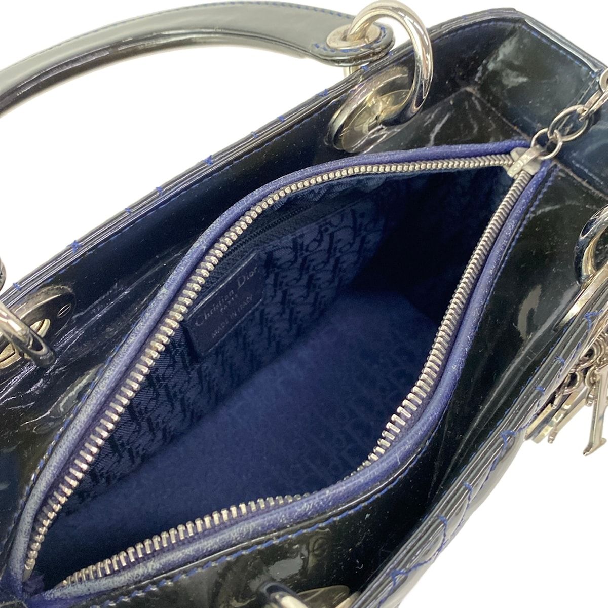 Dior Handbag Lady Bag Dark Navy Leather — view 7