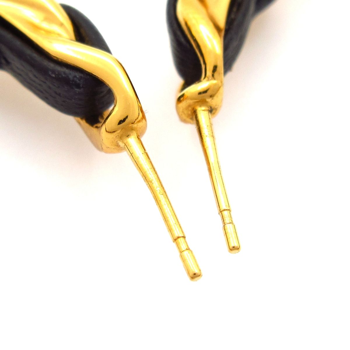 Chanel Earrings Leather Gold Black Ivory — view 4
