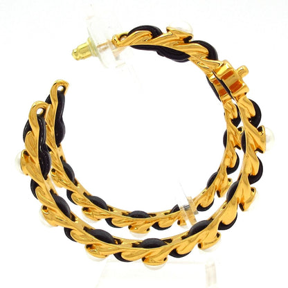 Chanel Earrings Leather Gold Black Ivory — view 2