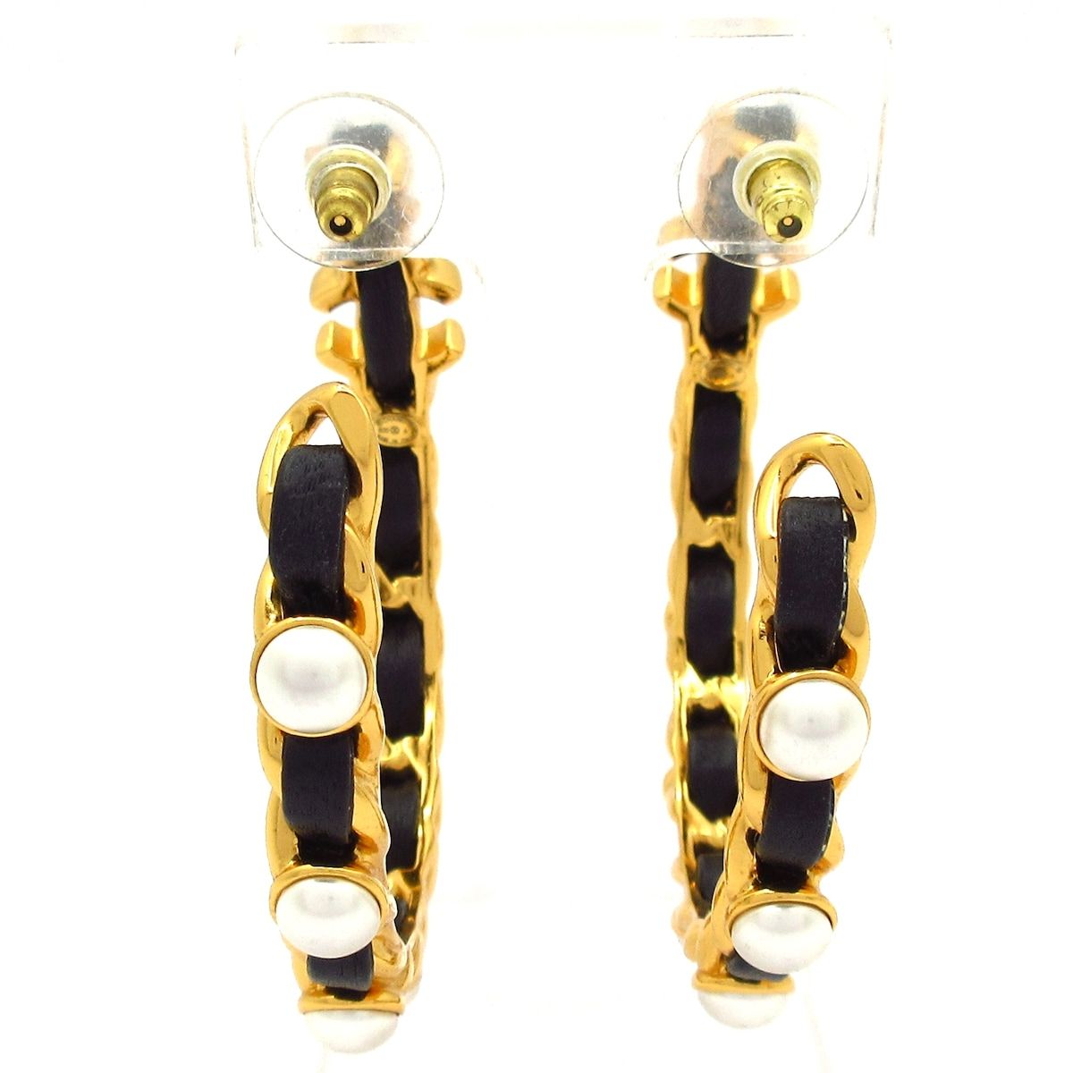 Chanel Earrings Leather Gold Black Ivory — view 3